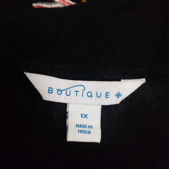 Boutique + Kimono Top 1X Black Floral Embroidered Boho Flowy Beachy Lightweight - Picture 10 of 10